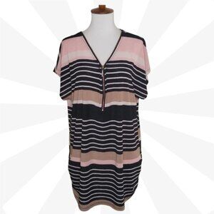 Tutta Bella Maternity Multicolor V Neck Short Sleeve Striped Tunic Top Size 1x